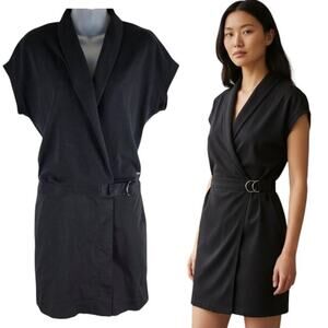 NEW Lacoste Wrap Dress Short Sleeve Black Logo Size 36 (XS)